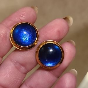 Royal blue glass Hickok cuff links goldtone USA stamped